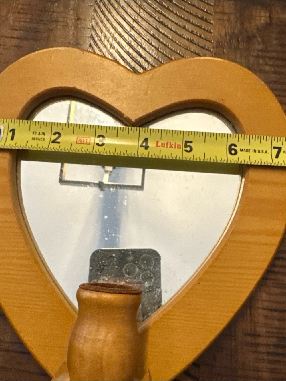 Vtg Wood Heart Mirror Wall Candle Holder Small Country Cottage Decor pair